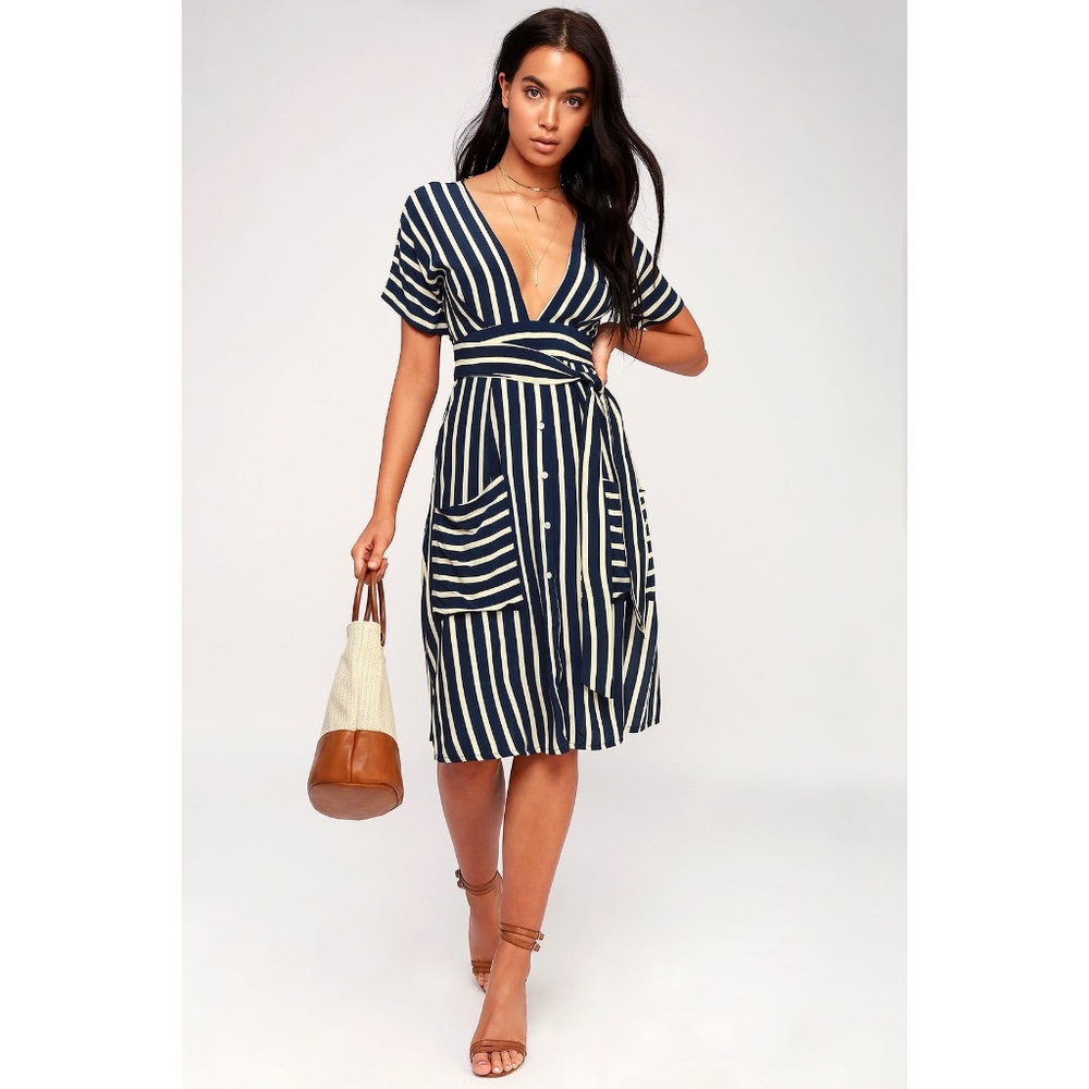 Faithfull the Brand Milan Striped Dress Navy Sz US 4/S